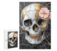 Gothic Skull with Flowers Art Print Puzzle 1000 Teile Schwer Puzzle Spielzeug Lernspiel Impossible Herausforderungsspielzeug Für Erwachsene Kinder 1000 PCS