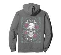 Gothic Skull with Moon Phases and Roses Design Pullover Hoodie, Adult Unisex, Asphalt Grey, Small