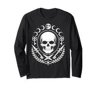 Gothic Skull with Moon Phases Mystical Design Long Sleeve T-Shirt