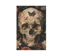 Gothic Skull with Plants And Flowers Canvas Poster Wall Art Decor Print Picture Paintings for Living Room Bedroom Decoration 20x30inch(50x75cm)