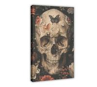 Gothic Skull with Plants And Flowers Canvas Poster Wall Art Decor Print Picture Paintings for Living Room Bedroom Decoration 08x12inch(20x30cm)