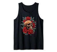 Gothic Skull with Red Roses Dark Romance Floral Aesthetic Tank Top