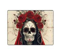 Gothic Skull with Roses Area Rugs for Living Room Decor - Soft Throw Washable Rugs for Bedroom, 63x48 Inch Indoor Carpet for Bedroom Living Room