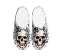 Gothic Skull Women's Slippers Flannel House Slippers for Men Butterfly Skeleton Non-Slip Warm Winter Shoes for Indoor Outdoor UK 4-5