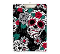 Gothic Skulls on Black Clipboards, Acrylic Clipboard for Classroom Office Nursing, A4 Letter Size 12.5 x 9 Inches Silver Clip