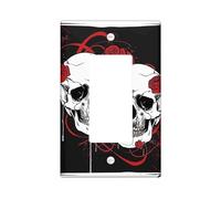 Gothic Skulls with Roses Light Switch Cover Plates, Halloween Romantic Wall Accents, Black and Red Skull Decor, Standard Size Single Rocker