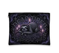 Gothic Sloth Makeup Bag, Dead Tired Vintage Cosmetic Travel Pouch for Women, Portable Canvas Zipper Organizer, Halloween Skincare Toiletry Bag, Black, 7x9 Inch, Sloth
