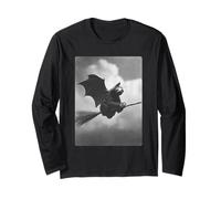 Gothic Sloth Witch Broom Bat Wings Spooky Halloween Animal Long Sleeve T-Shirt