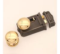 Gothic Small Cast Iron Old English Victorian Style Bathroom & Bedroom Rim Latch Lock with Choice of Brass Door Knobs Set (Rim Lock + Cottage Large Knob)