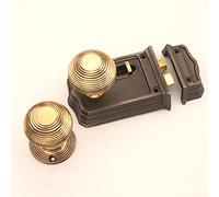 Gothic Small Cast Iron Old English Victorian Style Bathroom & Bedroom Rim Latch Lock with Choice of Brass Door Knobs Set (Rim Lock + Beehive Small Knob)