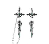 Gothic Snake Cross Earrings, Vintage Asymmetrical Chain Dagger Sword Earrings with Crystal, Punk Goth Jewelry for Women Men, Grunge Accessories Festival Christmas Gifts, S, Brass, No Gemstone