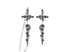 Gothic Snake Cross Earrings, Vintage Asymmetrical Chain Dagger Sword Earrings with Crystal, Punk Goth Jewelry for Women Men, Grunge Accessories Festival Christmas Gifts, S, Brass, No Gemstone
