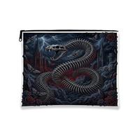 Gothic Snake Skeleton Dark Fantasy Art Makeup Bag 7x9 Inch | Gothic Architecture, Makeup Zipper Pouch, Scholarly Gothic Aesthetic, Moth Accents, Crimson Rose Details