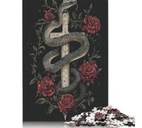 Gothic Snake with Cross, Thorns And Rosesre Puzzle 1000-teilige Schwer Puzzle Spielzeug Lernspiel Impossible Herausforderungsspielzeug Für Erwachsene Kinder 1000pcs (75x50cm)