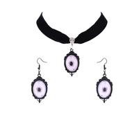 Gothic Spider Necklace Earring Set for Women Dark Black Velvet Spider Web Choker Earring Halloween Spiders Crystal Witch Lace Jewelry Set Halloween Witch Velvet Costume Jewelry Set Accessories, Metal