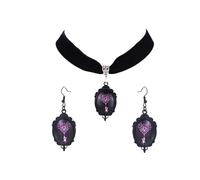 Gothic Spider Necklace Earring Set for Women Dark Black Velvet Spider Web Choker Earring Halloween Spiders Crystal Witch Lace Jewelry Set Halloween Witch Velvet Costume Jewelry Set Accessories, Metal