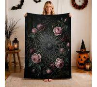 Gothic Spider Web Rose Botanical Halloween Throw Blanket 40x50 Inch