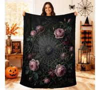 Gothic Spider Web Rose Botanical Halloween Throw Blanket 40x60 Inch