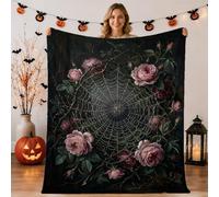 Gothic Spider Web Rose Botanical Halloween Throw Blanket 50x60 Inch