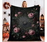 Gothic Spider Web Rose Botanical Halloween Throw Blanket 60x80 Inch