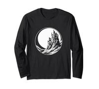 Gothic, Spooky Crumbling Castle on Hill with Full Moon Long Sleeve T-Shirt