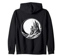 Gothic, Spooky Crumbling Castle on Hill with Full Moon Zip Hoodie