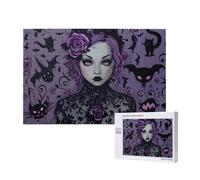 Gothic Spooky Women Printed 1000 Pieces Jigsaw Puzzle with Storage Box, Wooden Puzzle for Adults and Kids, Family Fun Decorative Game, 75x50 CM