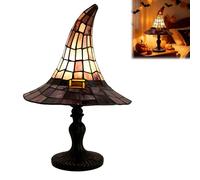 Gothic Stained Glass Effect Witch Hat Lamp, Retro Resin Wizard Hat Night Light with USB, Mystical Halloween Home Decor Accent Table Lamp for Bedrooms, Bookshelves & Living Rooms (1pc)