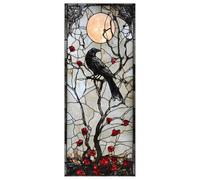 Gothic Stained Glass Window Film 18x39 Inch, Raven Moon Berry Vines Static Cling for Halloween Decor