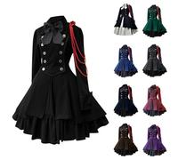 Gothic Steampunk Dress for Women Medieval Renaissance Patchwork Dresses Ladies Bowknot Round Neck Skirt Victorian Vintage Bodycon Dress Elegant Ball Gown Halloween Dresses Cosplay Costume