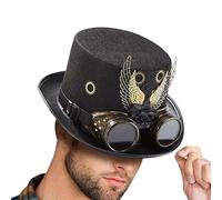 Gothic Steampunk Hat - Vintage Punk Hat, Retro Winged Topper | Feathered Decoration, Brass Gear Embellishments, Molded Wool Structure, Perfect for Themed Parties Festivals and Costume Conventions