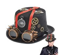 Gothic Steampunk Top Hat,Costume Headwear Halloween Hat with Removable Goggles - Dress up Accessories, Time Traveler Costume Men for Halloween Masquerade Dress up