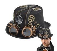 Gothic Steampunk Top Hat - Vintage Gothic Cosplay Top Halloween Hat - Time Traveler Costume Men, Steampunk Dress up Accessories for Adults Men