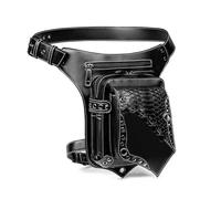 Gothic Steampunk Waist Bag for Women, PU Leather Crossbody Purse with Rivets, Adjustable Punk Side, Black Travel Freeing Hands