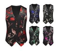 Gothic Steampunk Waistcoat for Men Warehouse Clearance, Medieval Vintage Vest Floral Embroidery Tank Tops Single Breasted Gilet V Neck Waistcoats Slim Fit Vests Halloween Carnival Cosplay Costume