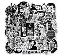 Gothic Stickers 50pcs,Black & White Vinyl Skull Stickers for Motorcycle Biker Helmet Hard Hat,Rock and Roll Decals for Teens Boys Girls Teens Unisex Adults Men Women