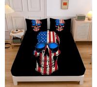 Gothic Street Art King Fitted Sheet, 3D American Flag Skull Fitted Sheet King Bed,Deep Pocket 12 inch (30 cm), Soft Microfibre Fabric, Shrinkage and Fade Resistant 150x200cm Bedding