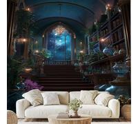 Gothic Style Arch Architecture Wall Mural Window Starry Sky Self Adhesive Wallpaper 450x315 cm Magic Library Wall Decals Canvas Wall Art for Bedroom Living Room Home Decor zw101x