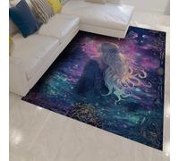 Gothic Style Area Rugs Magic Themed Girl and Wolf and Eagle Pattern Soft Low Pile Mat for Living Room Bedroom Kitchen Hallway 50 x 80 cm