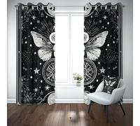 Gothic Style Butterfly Blackout Curtains for Living Room Tarot Style Compass Curtains for Bedroom Soundproof Thermal Black Star Curtain for Kids Teens Room, Kitchen, Set of 2 Panels W 27.5" x L 63"