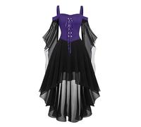 Gothic Style Corset Dress for Women Cold Shoulder Vintage Medieval Evening Party Prom Cocktail Swing Dresses Lace Swing Glad Rags Witch Dresses Cosplay Halloween Costume Plus Size UK