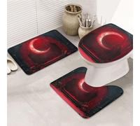 Gothic Style Crescent Black Rose Print 3 Piece Bathroom Rugs Set, Bath Mat + Contour Mat + Toilet Seat Cover, Machine Washable Non-Slip Soft Microfiber Bathmat For Tub Shower Room Decor