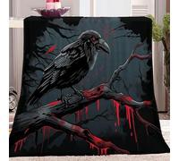 Gothic Style Crow Blanket, Fluffy Blanket for Comfort 200x200 cm Fleece Blanket, Soft & Warm Easy Care Flannel Fleece Throw Blankets Black