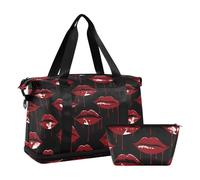 Gothic Style Dark Bleeding Mouth Red Luggage Travel Bags Weekend Travel Night Bags Sports Gym Shoulder Bag with Adjustable Airplane Travel Belt Multifunctional, Gothic, Gothic Style Darkness Bleeding