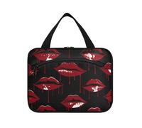 Gothic Style Darkness Bleed Lips Red Hanging Travel Cosmetic Bags with Hook, Designer Essential Make up Bags for Womens Cruises maleta para maquillaje L