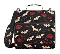 Gothic Style Darkness Red Lips 1.5-Inch 3-Rings Zip Up Binder with Strap Easy to Carry Document Binder Organizer for School/Office