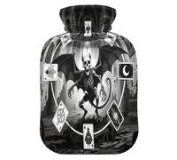 Gothic Style Evil Skeleton Tarot Black and White hot Waterbottle with Soft Cover, 1L hot compresses for The Body for Pain Relief,Pain Relief,Bolsa de agua Caliente para el Dolor