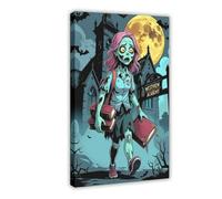 Gothic-style Fun Back-to-school Zombie Girl Canvas Poster Bedroom Decor Landscape Office Room Decor Gift 08x12inch(20x30cm)