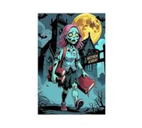 Gothic-style Fun Back-to-school Zombie Girl Canvas Poster Wall Art Decor Print Picture Paintings for Living Room Bedroom Decoration 08x12inch(20x30cm)
