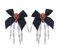 Gothic Style Hair Clips - Large Bow Clip, 2 Pieces with Elegant Skull and Red Gem for Halloween Party Costume Wedding Accessory for Women and Girls